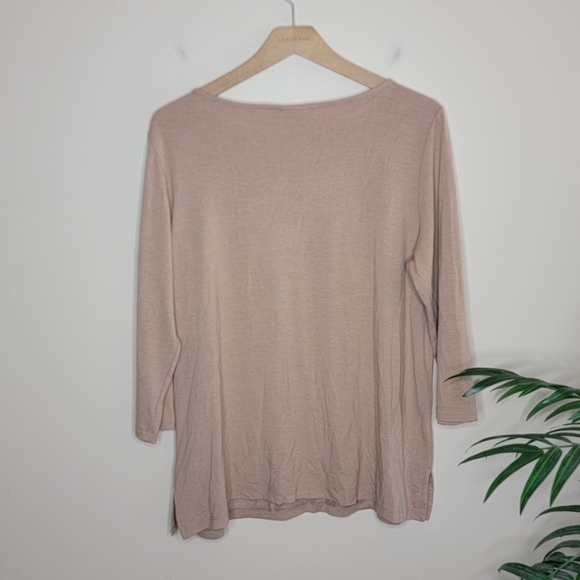 Ruby Rd. | Petite Tan Top with Stud Detail at Neckline & Hem - Picture 4 of 5